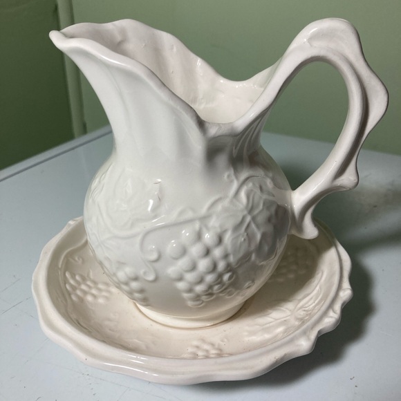 Other - Elegant White Ceramic Pitcher and Saucer Set